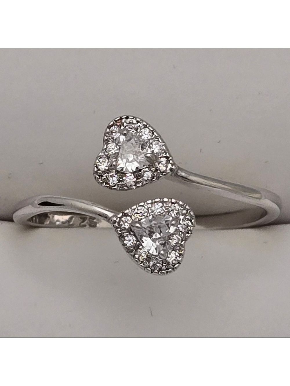Double Heart Ring Silver Tone Size 7 Adjustable